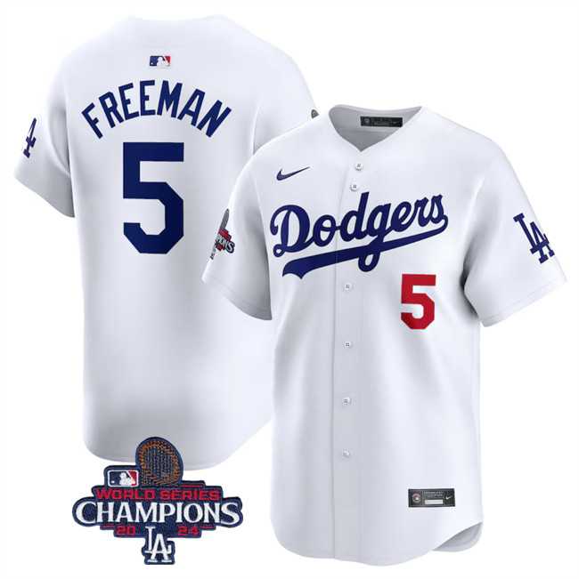 Men%27s Los Angeles Dodgers #5 Freddie Freeman White 2024 World Series Champions Home Limited Stitched Baseball Jersey->los angeles dodgers->MLB Jersey